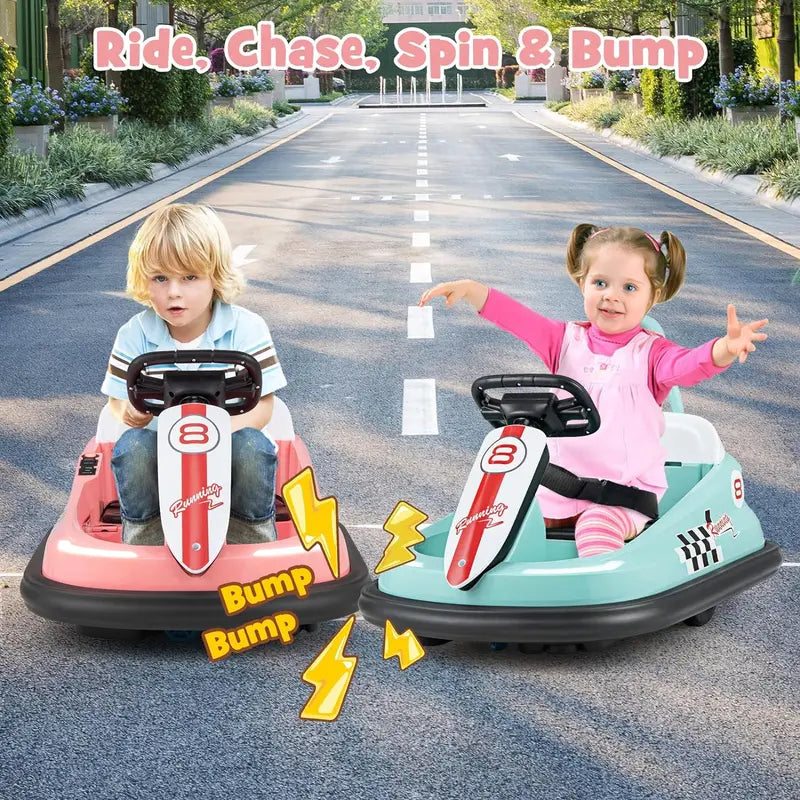 "360 Spin Bumper Car Ride-On: Remote Control, LED Lights, Music - Fun for Kids Indoors & Outdoors!"