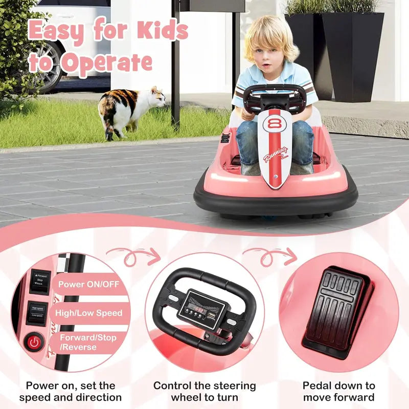 "360 Spin Bumper Car Ride-On: Remote Control, LED Lights, Music - Fun for Kids Indoors & Outdoors!"