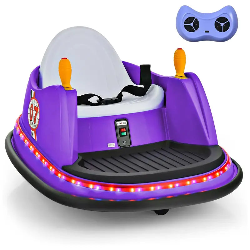 "360 Spin Bumper Car Ride-On: Remote Control, LED Lights, Music - Fun for Kids Indoors & Outdoors!"