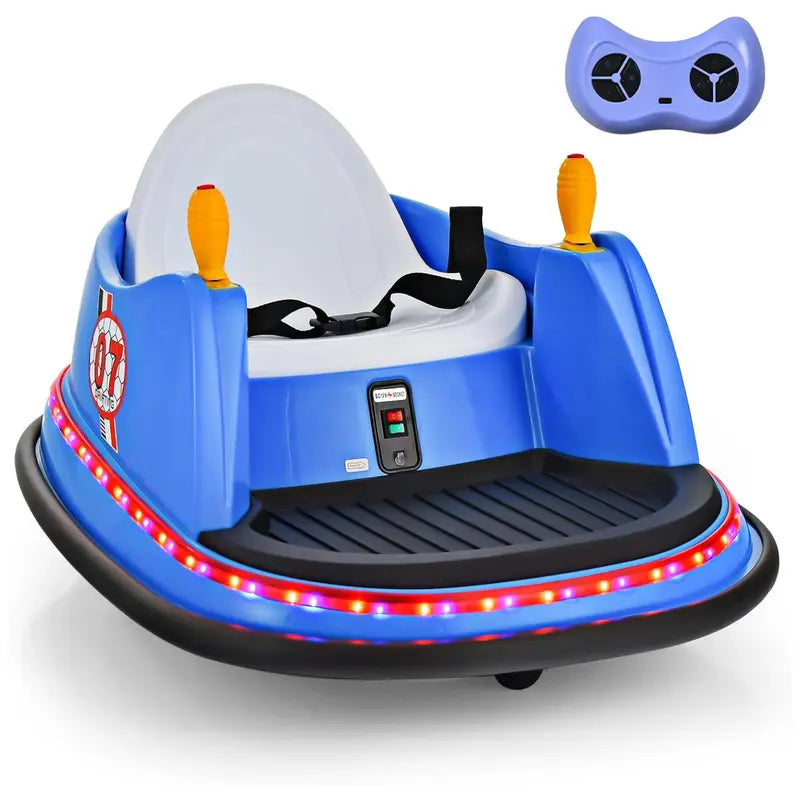 "360 Spin Bumper Car Ride-On: Remote Control, LED Lights, Music - Fun for Kids Indoors & Outdoors!"