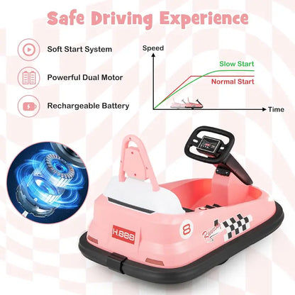 "360 Spin Bumper Car Ride-On: Remote Control, LED Lights, Music - Fun for Kids Indoors & Outdoors!"